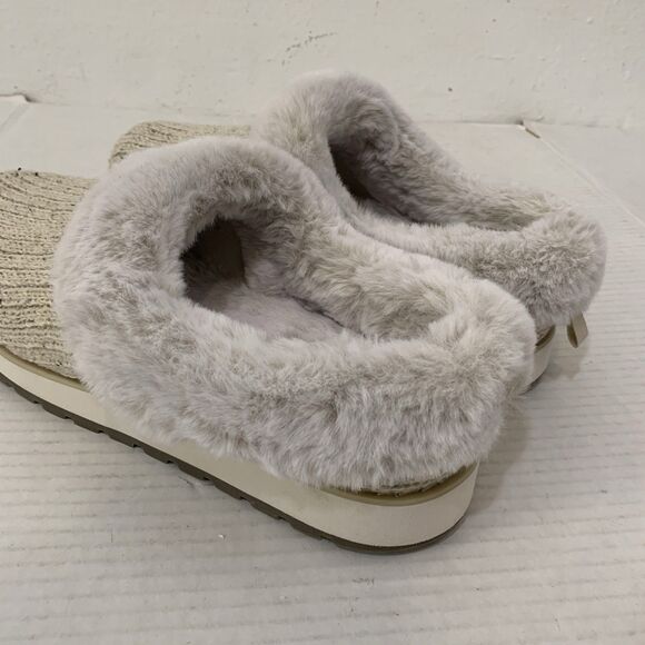 Skechers Bobs Womens 10 Slippers Keepsakes Ice Angel Fuzzy Cable Knit Cream - Picture 3 of 8